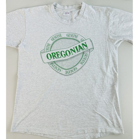 Vintage Oregonian Shirt Mens Large Gray Single Stitch Graphic Anvil USA 90s Tee - Picture 1 of 12
